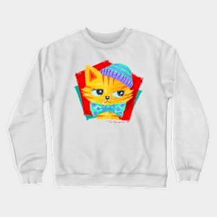 Kitten wearing knit cap and tie Crewneck Sweatshirt